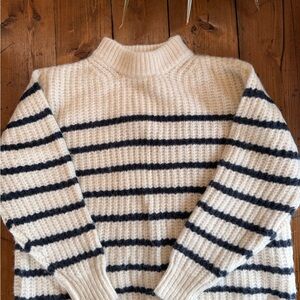 Pink Martini Cream and Navy Striped Mock neck Sweater